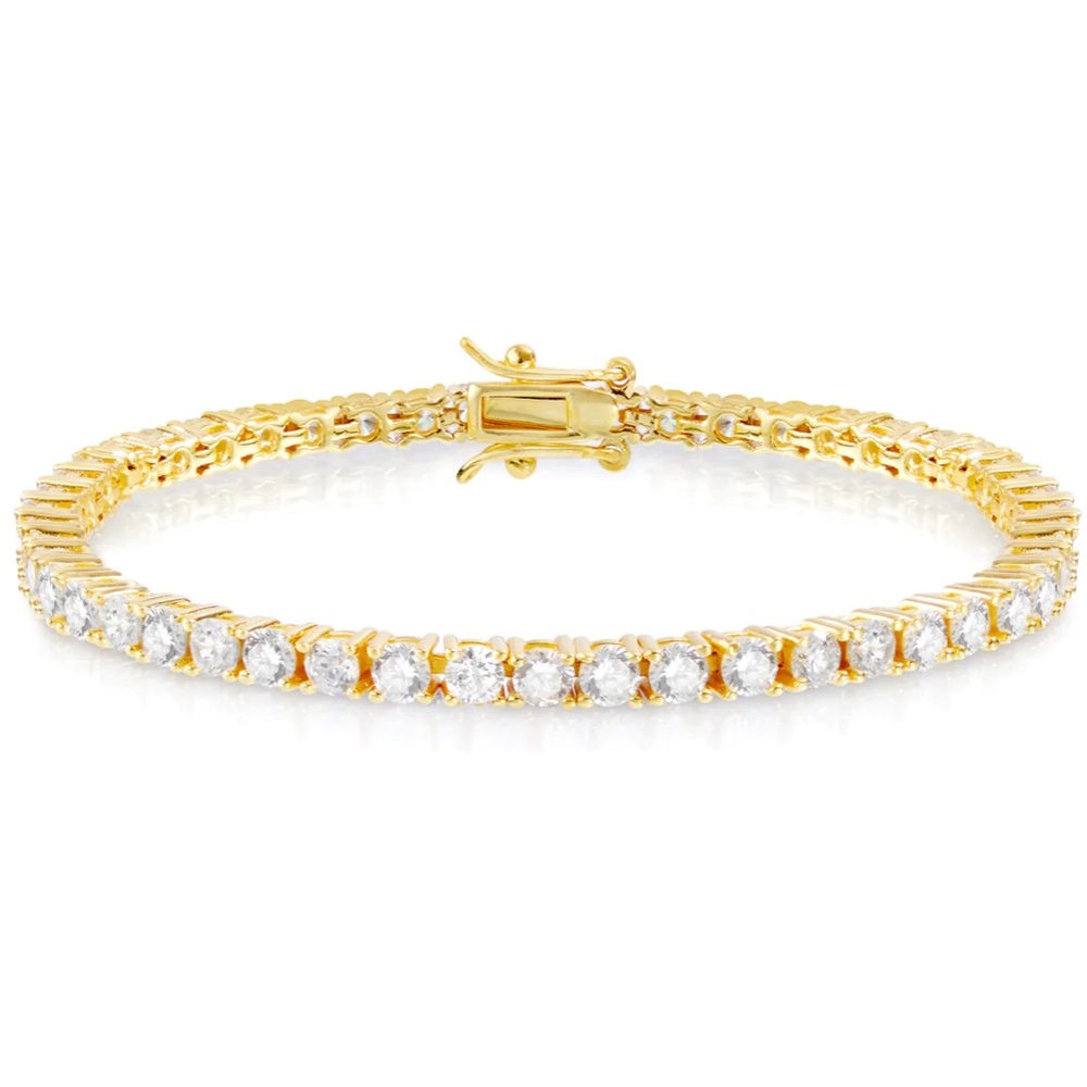 Lisa gozlan tennis bracelet, 14k yellow gold plated & cubic zirconias